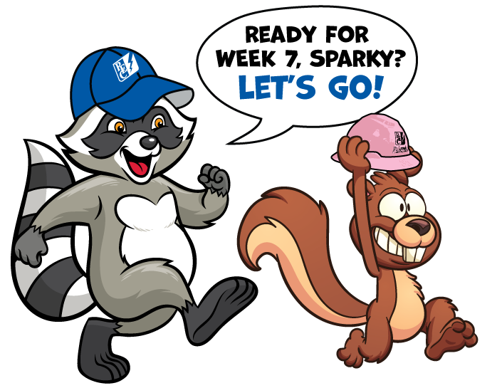 Graphic illustration of Wattson Raccoon and Sparky the Chipmunk