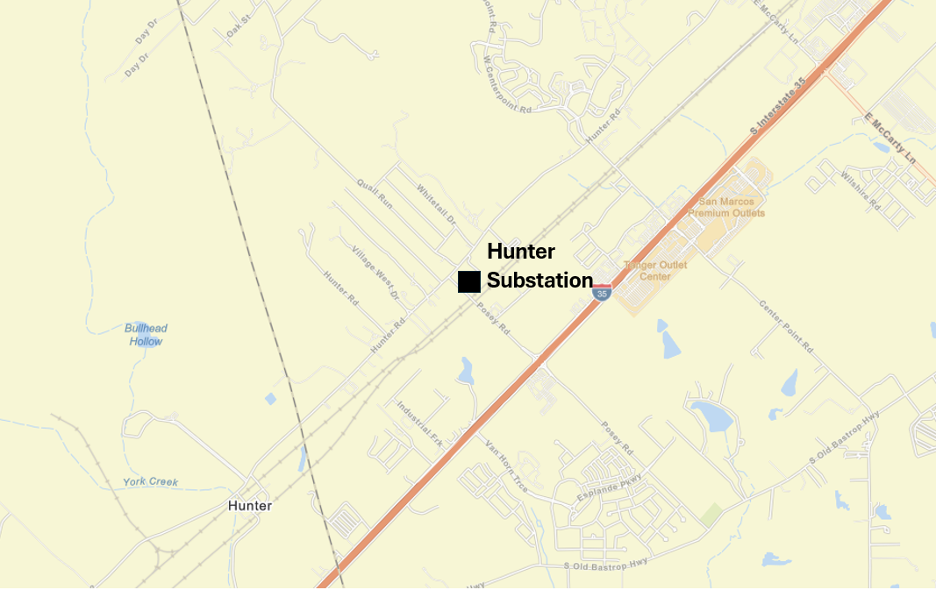 Map showing the location of the Hunter substation.