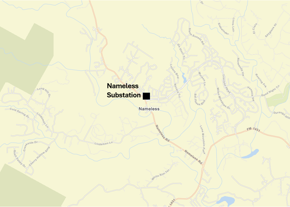 Map showing the location of the Nameless substation.
