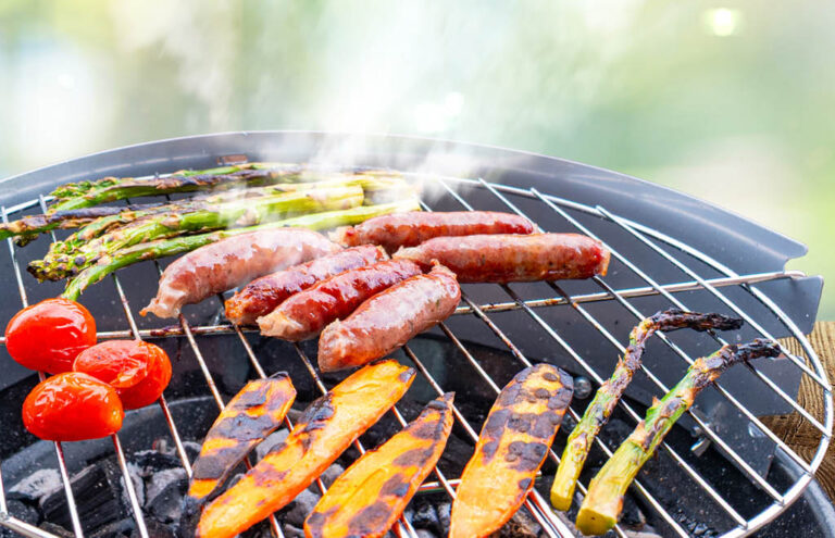 Picture of food cooking on the grill.