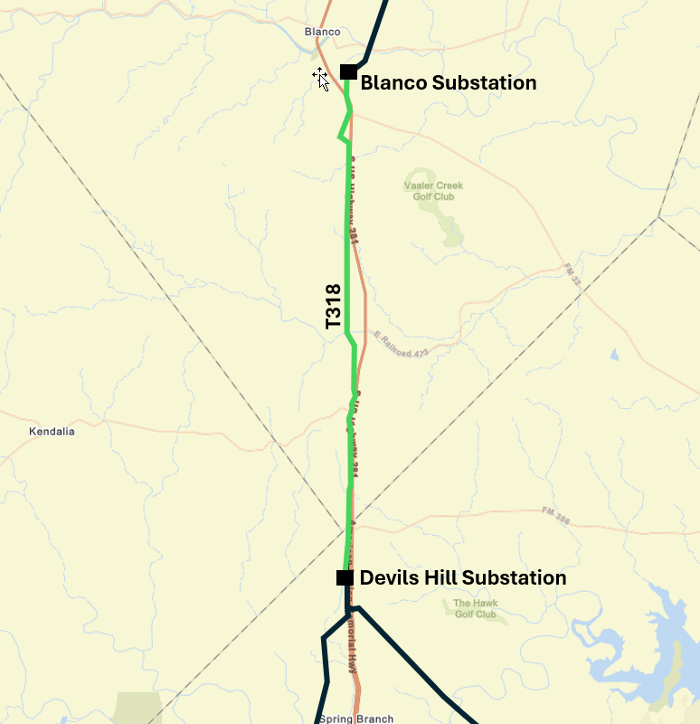 Map showing the location of the Blanco substation.
