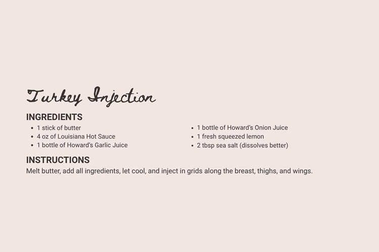 Recipe of Turkey Injection