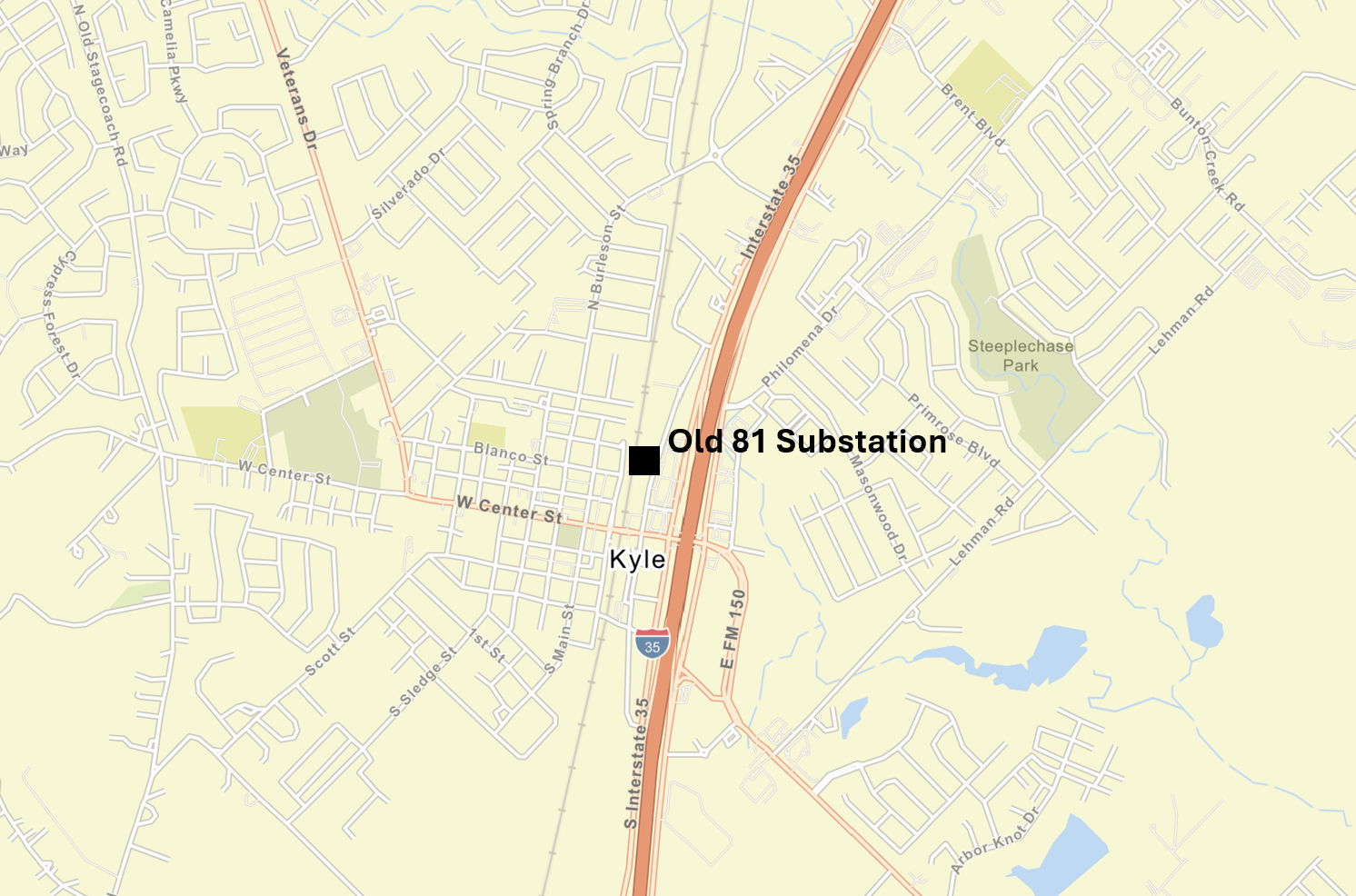 Map showing the location of the Blanco substation.