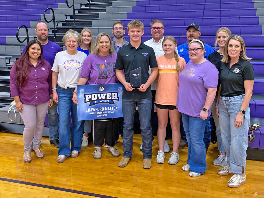 Photo of Crawford Mattox, sophomore, varsity football player at Marble Falls High School