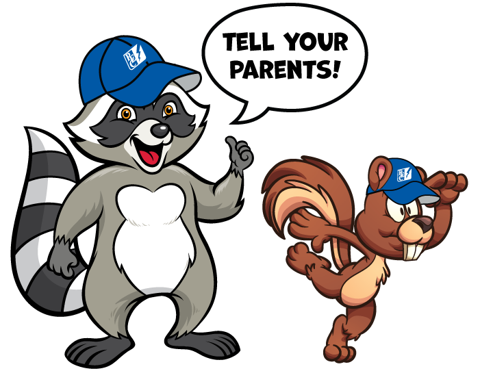 Illustration of Wattson Raccoon and Sparky Chipmunk looking