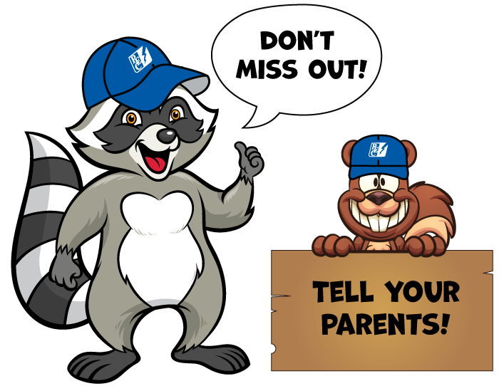Illustration of Wattson Raccoon and Sparky the Chipmunk.