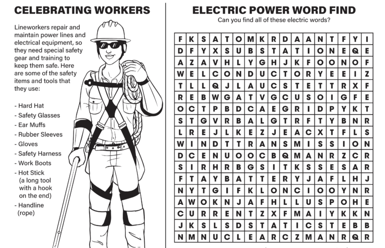 Graphic image of a lineworker with a crossword puzzle.